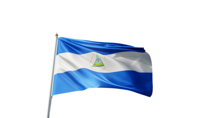 Flag of nicaragua with no background, transparent png, flag on a flag pole waving in the wind, national symbol of nicaragua, country in central america, picture of a flag