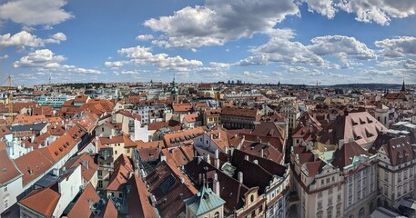 Panorama of Prague from Prague Astronomical Clock, Czech Republic - August 2023