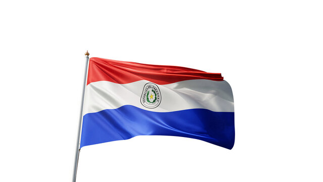 Flag of paraguay with no background, transparent png, flag on a flag pole waving in the wind, national symbol of paraguay, country in south america, picture of a flag