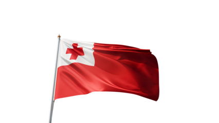 Flag of tonga with no background, transparent png, flag on a flag pole waving in the wind, national symbol of tonga, country in oceania, picture of a flag