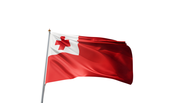 Flag of tonga with no background, transparent png, flag on a flag pole waving in the wind, national symbol of tonga, country in oceania, picture of a flag