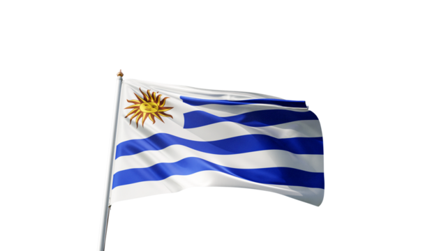 Flag of uruguay with no background, transparent png, flag on a flag pole waving in the wind, national symbol of uruguay, country in south america, picture of a flag