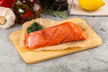 Piece of cut salmon fillet