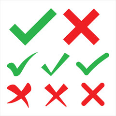 Set of green tick and red cross icons collection illustration vector