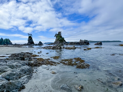 Rock formations on Brady Beach, Vancouver Island, Vancouver, British Columbia, Canada