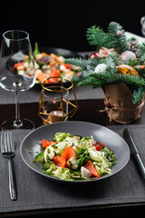 Christmas dinner salad on the table in a restaurant close-up