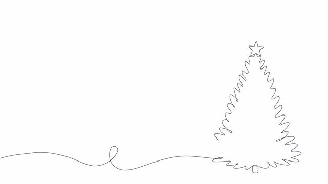 Video. Continuous single line drawing of Christmas tree. 2022, Christmas and New Year. Simple single line Christmas card design element. Animation on white background. 4K.