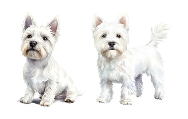 West Highland White Terrier dog, watercolor clipart illustration with isolated background.