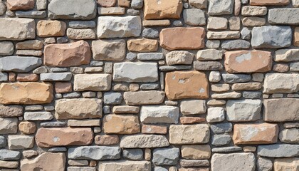 Textured stone wall with various shapes and colors for rustic and architectural backgrounds 