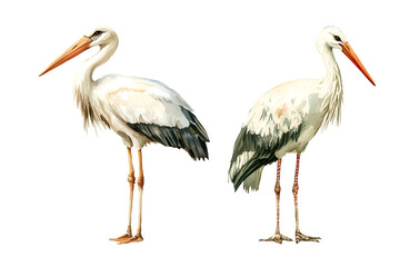 Stork, watercolor clipart illustration with isolated background.