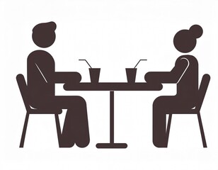 Man and woman silhouettes enjoying drinks and conversation at a cafe table