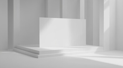 Fototapeta premium Blank white banner in a high-ceiling art gallery with soft lighting, ready for custom exhibit details or creative text in modern style.