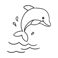 Dolphin drawing outline coloring page for kids illustration