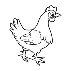 Hen drawing outline coloring page for kids illustration