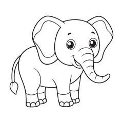 Cute elephant drawing outline coloring page for kids illustration