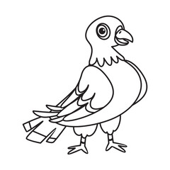 Cute pigeon drawing outline coloring page for kids illustration