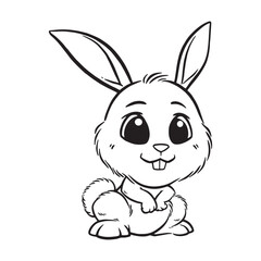 Cute rabbit drawing outline coloring page for kids illustration