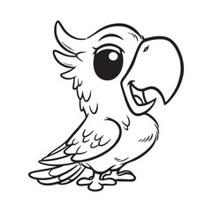 Cute parrot drawing outline coloring page for kids illustration