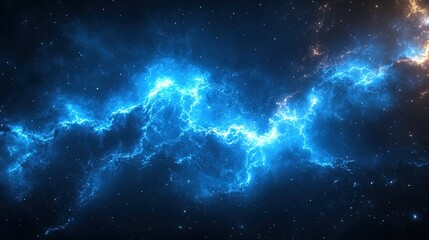 Fototapeta premium Energetic blue lightning bolts against a dark sky background