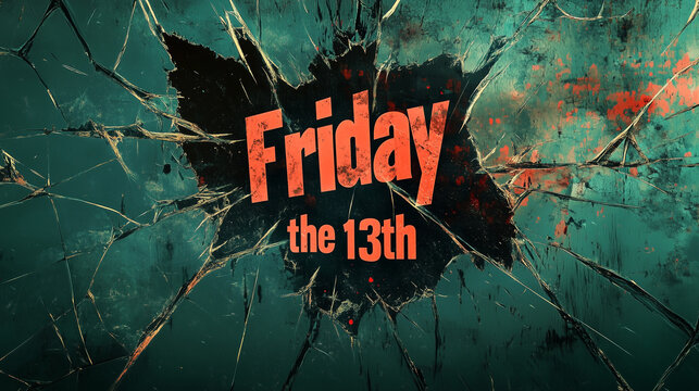 Friday the 13th Sign with Cracked Background and Blood Splatters
