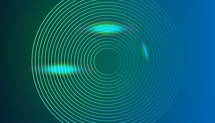 Circular glowing neon shapes, techno background. Abstract shiny transparent circles on dark technology space. Glowing neon circles, techno digital background 