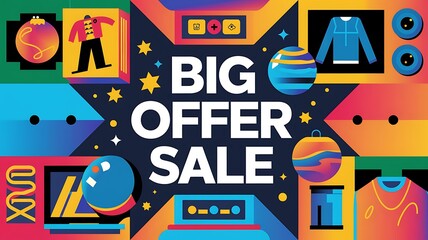 Big Offer Sale Graphic Design with Colorful Geometric Shapes