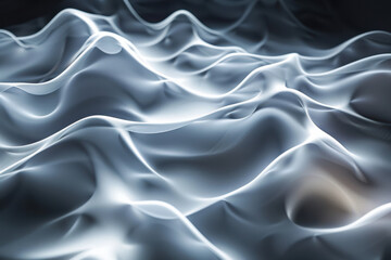 Obraz premium close up horizontal illustration of a glowing white wavy abstract 3d background