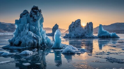 sunrise in the mountains, glacier, iceland, canada, winter, ice, snow, season, water, artic
