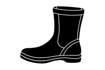 Black rubber boot for working in garden icon in simple style isolated on white background,Fisherman boot vector silhouette, Rubber Boots icon vector,Rain boots icon.