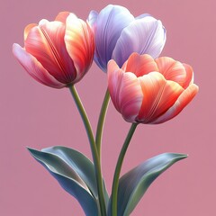 Naklejka premium Vibrant Tulip Bouquet on a Soft Pink Background