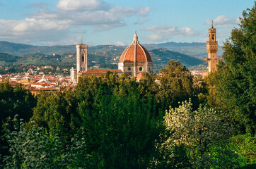 view of florence cathedral from an orchard