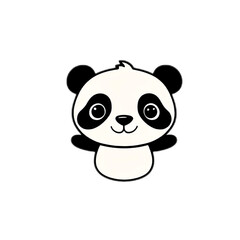 Cute panda black and white line art