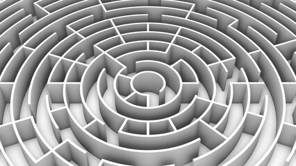Puzzle Circular Maze Background in 3D Geometry in White Color