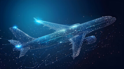 Futuristic Airliner Design: Abstract Vector Wireframe in Dark Blue Mesh
