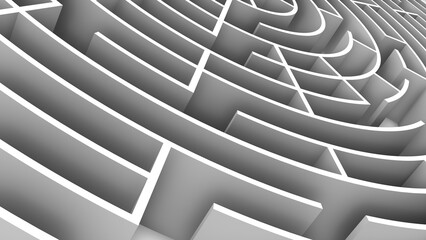 Puzzle Circular Maze Background in 3D Geometry in White Color