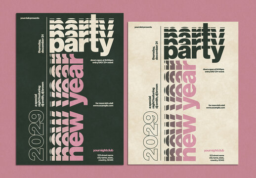 New Year Celebrations Poster Layout Design Concept with Stacked Typography