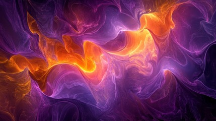 Obraz premium Abstract background with swirling purple and orange colors, symbolizing energy, passion, creativity, movement, and fluidity.