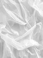 Obraz premium Abstract White Plastic Wrap Background with crinkled and transparent texture, symbolizing fragility, flexibility, translucency, delicate, and minimalism.