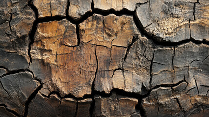 Textured wood surface showcasing intricate cracks and natural beauty in warm, earthy tones