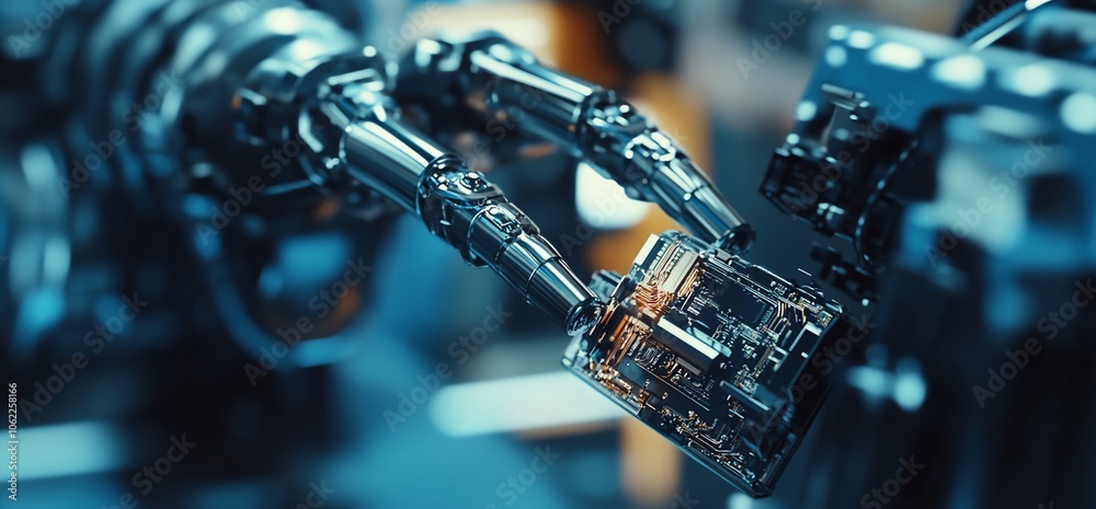 Aufkleber closeup of a robotic arm holding a circuit board.