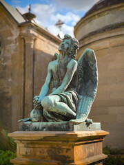 Cimitero delle Porte Sante, Florence, cemetery angel statue, kneeling angel, praying angel, bronze...