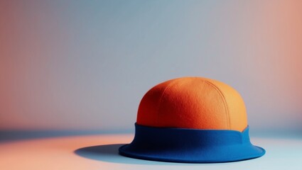 Fototapeta premium orange felt hat on a bright blue background.