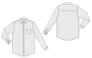 Long Sleeve Oxford Button Shirt Fashion Illustration Mock-up Template for Design and Tech Packs Front and Back Views	