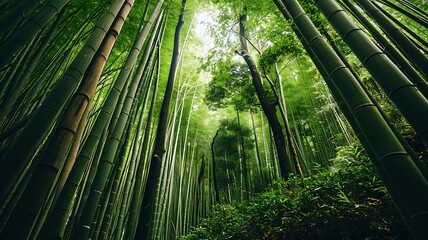 Fototapeta premium Peaceful Bamboo Forest Capturing Tranquility and Dense Green Atmosphere 
