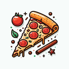 fast pizza slice doodle hand drawn illustration