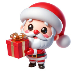 Fototapeta premium A cute santa claus, 3D style, cartoon illustration on a white background, clipart