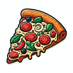 fast pizza slice doodle hand drawn illustration