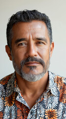 Obraz premium Portrait of a mature man with gray beard and floral shirt