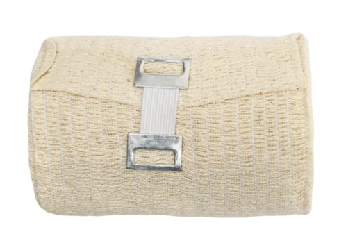 Elastic medical bandage roll, first aid isolated on white, clipping