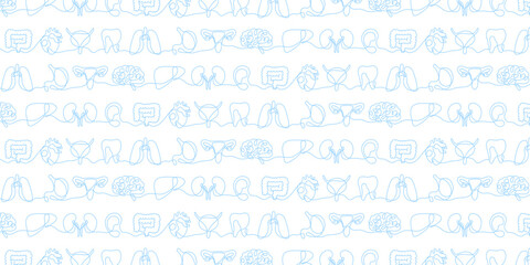 Human internal organ outline one line seamless pattern background, background to medicine.